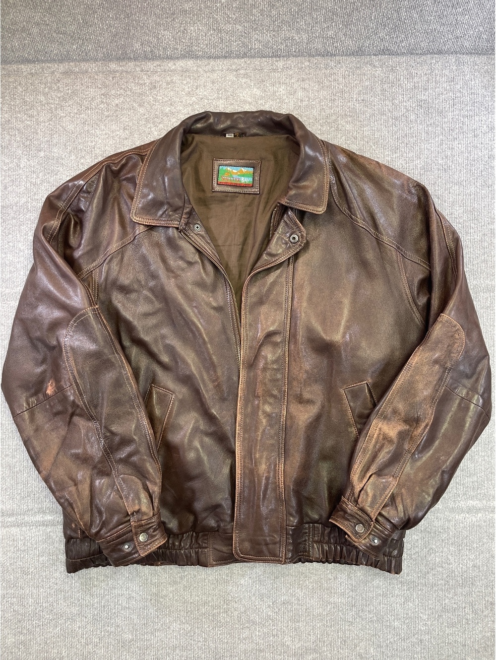 Vintage Shelter Bay Leather Bomber Jacket Mens 2XT 2X Tall Brown Distressed Coat